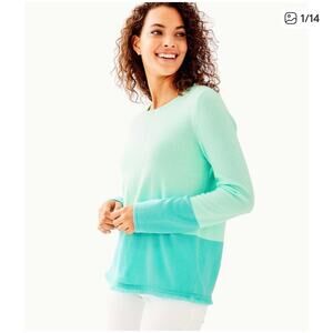 NWT Lilly Pulitzer Rica Cashmere Sweater in Resort Aqua Sea Crystals Color Block